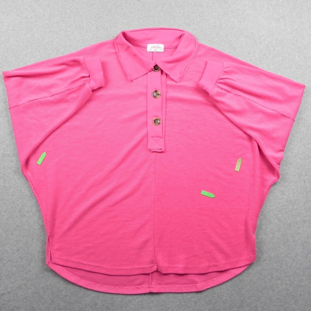 Jess Lea Top Womens Medium Knit Polo Casual Collared Pink Batwing Dolman Sleeve